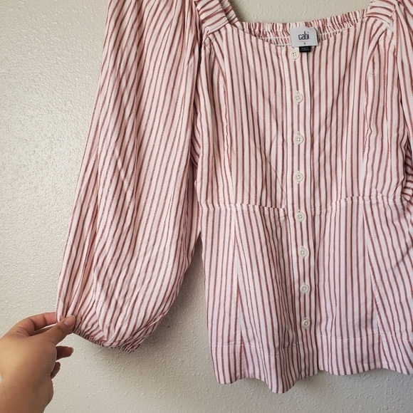 Cabi Carnival Striped Button Front Square Neck Puff Sleeve Blouse Womens S - Picture 6 of 11